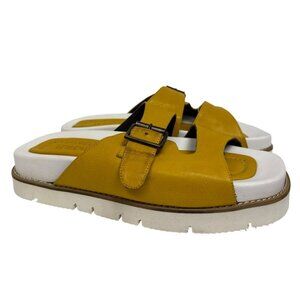Le Ruemarcel Women's Sandals Yellow Leather Platform Slides Buckle EU 40 US 9